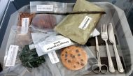 Vacuum sealed food on display inside the NASA Lunar Habitat designed by Lockheed Martin during the 35th Space Symposium at The Broadmoor in Colorado Springs, on April 9, 2019. AFP / Jason Connolly
 