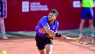 France's Jo-Wilfried Tsonga hits a return during his men's singles 2nd round match against Serbian Victor Troicki on day 2 of the ATP Challenger Tour tennis tournament in Bordeaux on April 30, 2019. AFP / Nicolas Tucat
