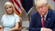 In this file photo taken on June 12, 2019 US President Donald Trump sits alongside Kellyanne Conway (L), Counselor to the President, during a meeting on the opioid epidemic in the Roosevelt Room of the White House in Washington, DC.  AFP / Saul Loeb 