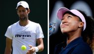 File photos of Serbia's Novak Djokovic (L) during practice,  June 29, 2019. REUTERS/Tony O'Brien and Japan's Naomi Osaka, January 26, 2019. AFP / DAVID GRAY