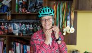 Mirtha Munoz a 70-year-old runner participates in the Sky Race, Bolivia's toughest cycling competition - Bolivia Skyrace - La Paz, Bolivia - October 5, 2019 Mirtha Munoz shows her medals at home before the the Sky Race. Reuters/David Mercado