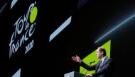 Tour de France director Christian Prudhomme speaks during a news conference to unveil the itinerary of the 2020 Tour de France cycling race in Paris, France, October 15, 2019. REUTERS/Gonzalo Fuentes