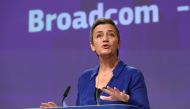 European Competition Commissioner Margrethe Vestager addresses a news conference on U.S. chipmaker Broadcom in Brussels, Belgium October 16, 2019. Reuters/Yves Herman