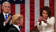 Donald Trump arrives to deliver the State of the Union address alongside Speaker of the House Nancy Pelosi and Vice President Mike Pence at the US Capitol on February 5, 2019. AFP / Doug Mills  