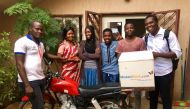 Andreas Koumato along with fellow digital entrepreneurs of MossoSouk.com in the courtyard of their office in Ndjamena, Chad on September 28, 2017. Thomson Reuters Foundation / Inna Lazareva