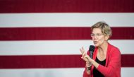 Elizabeth Warren addresses a crowd outside of the Francis Marion Performing Arts Center October 26, 2019 in Florence, South Carolina. Sean Rayford/Getty Images/AFP 
 