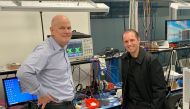 Keyssa Inc CEO Eric Almgren and Chief Wireless Strategist Ruben Caballero in one of the company's labs in Campbell, California, U.S., October 18, 2019. Reuters/Stephen Nellis
 