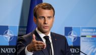 FILE PHOTO: French President Emmanuel Macron addresses a press conference on the second day of the North Atlantic Treaty Organization (NATO) summit in Brussels, Belgium, July 12, 2018. Ludovic Marin/Pool via REUTERS/File Photo 