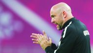 Coach Felix Sanchez gestures during  Qatar’s opening match in the 24th Arabian Gulf Cup against Iraq on Tuesday.