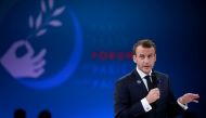 Emmanuel Macron delivers a speech at the opening session of the Paris Peace Forum as part of the commemoration ceremony for Armistice Day, November 11, 2018. AFP / Gonzalo Fuentes
