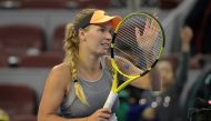 Caroline Wozniacki of Denmark reacting after her women's singles quarter-final match . December 6, 2019. / AFP / NOEL CELIS