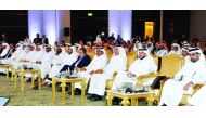 Qatar Central Bank (QCB) Governor, H E Sheikh Abdullah bin Saoud Al Thani (third right) and other dignitaries during the opening of the Euromoney Qatar Conference at St Regis Hotel in Doha, yesterday.   
Pic: Salim Matramkot/The Peninsula
