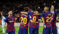 Barcelona's Luis Suarez celebrates scoring their fourth goal with teammates . Barcelona, Spain . December 21, 2019 REUTERS/Albert Gea