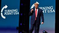 US President Donald Trump gestures during the Turning Point USA Student Action Summit at the Palm Beach County Convention Center in West Palm Beach, Florida on December 21, 2019. AFP / Nicholas Kamm 