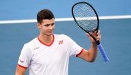 Hubert Hurkacz of Poland reacts after winning against Dominic Thiem of Austria in their men's singles match at the ATP Cup tennis tournament in Sydney on January 8, 2020. AFP / William West 