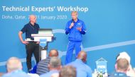 Former Arsenal coach Arsene Wenger, delivering a talk during the FIFA workshop for Technical Experts in Doha yesterday. 
