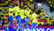  Brazil players in action during a defensive wall. Reuters/Luisa Gonzalez