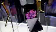 Samsung Galaxy Z Flip phones are seen on display during the Samsung Galaxy Unpacked 2020 event in San Francisco, California on February 11, 2020.  AFP / Josh Edelson
 