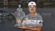 Sungjae Im holds up the champions trophy after winning the 2020 Honda Classic golf tournament at PGA National (Champion). Credit: Reinhold Matay-USA TODAY Sports