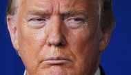 US President Donald Trump looks on during the daily briefing on the novel coronavirus, which causes COVID-19, in the Brady Briefing Room of the White House in Washington, DC on April 21, 2020. / AFP / MANDEL NGAN