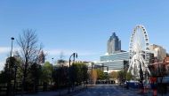 (FILES) This file photo taken on April 4, 2020 shows a view of an empty Centennial Olympic Park Drive NW in Atlanta, Georgia, amid the novel coronavirus pandemic.  / AFP / NORTH AMERICA / Kevin C. Cox
