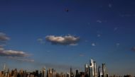 A JetBlue A320 aircraft conducts a flyover salute of New York City to honor frontline healthcare workers during the outbreak of the coronavirus disease (COVID-19), as seen from Weehawken, New Jersey, U.S., May 7, 2020. REUTERS/Brendan McDermid TPX IMAGES 