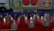 This handout image released courtesy of 15|40 Productions on May 15, 2020 shows a conceptual rendering of press interview pens separated by plexiglass for red-carpet arrival events. AFP PHOTO / Conceptual Rendering Courtesy of 15|40 Productions 