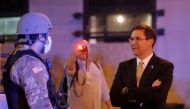 U.S. Defense Secretary Mark Esper visits DC National Guard military officers guarding the White House amid nationwide unrest following the death in Minneapolis police custody of George Floyd, in Washington, U.S., June 1, 2020. (REUTERS/Carlos Barria)