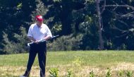 U.S. President Donald Trump golfs at Trump National Golf Club on June 21, 2020 in Potomac Falls, Virginia. 