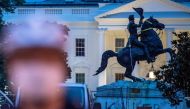 The equestrian statue of former US President General Andrew Jackson has ropes and chains still hanging, after protesters tried to topple it, at Lafayette square, in front of the White House, in Washington, DC on June 22, 2020. AFP / Eric BARADAT