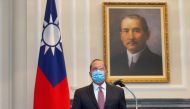 U.S. Secretary of Health and Human Services Alex Azar wearing a face mask speaks during a meeting with Taiwan President Tsai Ing-wen (not pictured) at the presidential office, in Taipei, Taiwan August 10, 2020. Central News Agency/Pool via REUTERS