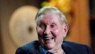 Sumner Redstone, executive chairman of Viacom Inc., laughs at a comment during the Business of Sports panel at the 2008 Milken Institute Global Conference in Beverly Hills, California April 30, 2008. REUTERS/Phil McCarten/File Photo