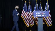 WILMINGTON, DE - AUGUST 13: Presumptive Democratic presidential nominee former Vice President Joe Biden arrives to deliver remarks following a coronavirus briefing with health experts at the Hotel DuPont on August 13, 2020 in Wilmington, Delaware.Drew Ang