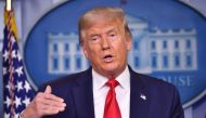 US President Donald Trump answers questions during a press conference in the Brady Briefing Room of the White House in Washington, DC, on August 14, 2020. / AFP / Nicholas Kamm