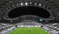 This file photograph taken on October 20, 2019, shows a general view of The Velodrome Stadium prior to the French L1 football match between Olympique de Marseille (OM) and Racing Club de Strasbourg Alsace (RCS) in Marseille, southern France. / AFP / Boris