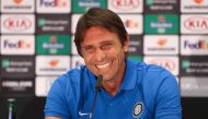 August 16, 2020 Inter Milan coach Antonio Conte during a press conference UEFA Pool/Handout via REUTERS 