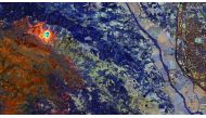 An SWIR satellite image shows LNU Lightning Complex wildfire burning in Sonoma County near Healdsburg, California, U.S., August 20, 2020. Picture taken August 20, 2020. Satellite image ?2020 Maxar Technologies/Handout via REUTERS 