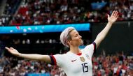 Megan Rapinoe of the U.S. celebrates scoring their first goal during the France v United States game during the Women's World Cup Quarter Final at Parc des Princes, Paris, France June 28, 2019. REUTERS/Benoit Tessier/File Photo
