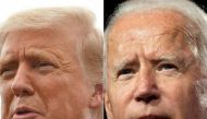 (COMBO) This combination of pictures created on September 10, 2020 shows US President Donald Trump (L) speaking as he makes his way to board Air Force One before departing from Andrews Air Force Base in Maryland on September 10, 2020, and Democratic presi