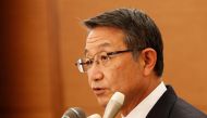 Mitsui O.S.K. Lines President and Chief Executive Officer (CEO) Junichiro Ikeda speaks during a news conference about its measures to help recover environment and provide contributions to local communities after the MV Wakashio, chartered by the shipping 