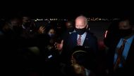 Democratic Presidential Candidate Joe Biden speaks with the media as he prepares to depart Orlando, Florida on September 15, 2020. / AFP / JIM WATSON
