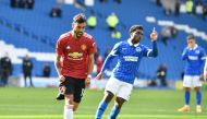 Manchester United's Bruno Fernandes celebrates scoring their third goal with teammates Pool via REUTERS/Glyn Kirk 