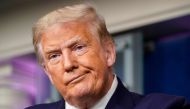 US President Donald Trump reacts to a question during a news conference in the Briefing Room of the White House on September 27, 2020 in Washington, DC. Joshua Roberts/Getty Images/AFP 