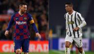 (COMBO) This combination created on October 1, 2020 shows file pictures of Barcelona's Argentine forward Lionel Messi (L) controls the ball during the Spanish league football match between FC Barcelona and RC Celta de Vigo at the Camp Nou stadium in Barce