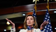 US Speaker of the House, Nancy Pelosi, Democrat of California, holds her weekly press briefing on Capitol Hill in Washington, DC.  AFP / Nicholas Kamm
