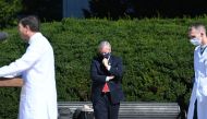White House Chief of Staff Mark Meadows (L) listens as medical staff give an update on the condition of US President Donald Trump, on October 3, 2020, at Walter Reed Medical Center in Bethesda, Maryland. AFP / Brendan Smialowski 