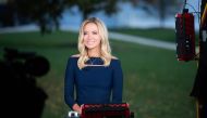 White House Press Secretary Kayleigh McEnany speaks during a television interview at the White House in Washington, DC, on October 2, 2020. Donald Trump's chief of staff said October 2, 2020, the president was experiencing 