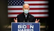 Democratic Presidential candidate and former US Vice President Joe Biden speaks during a campaign event in Grand Rapids, Michigan on October 2, 2020. Democratic presidential candidate Joe Biden said October 2, 2020 he has tested negative for Covid-19, thr