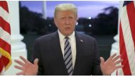 U.S. President Donald Trump speaks at the White House after returning from hospitalization at the Walter Reed Medical Center for coronavirus disease (COVID-19) treatment, in Washington, October 5, 2020, in this still image from video posted on Trump's Twi
