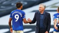 September 13, 2020 Everton manager Carlo Ancelotti celebrates with Dominic Calvert-Lewin after the match Pool via REUTERS/Catherine Ivill